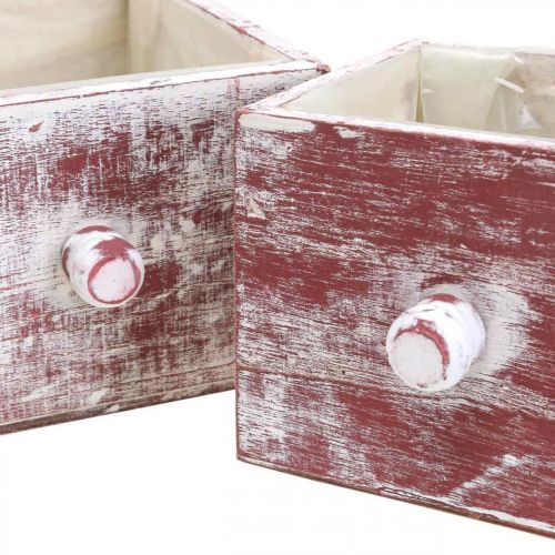 Article Jardinière décorative shabby chic tiroir rouge blanc lot de 2