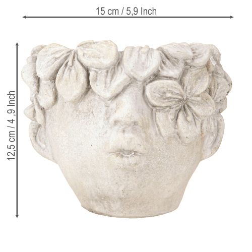 Article Tête de plante pot de fleurs aspect béton tête de fille H13,5cm