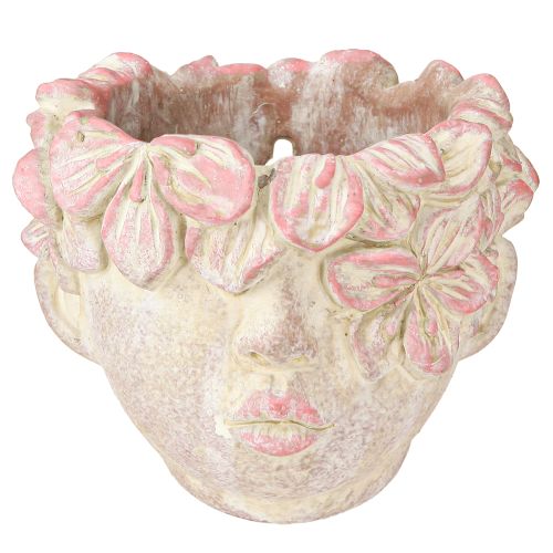 Pot de fleurs tête de plante à suspendre aspect béton rose H13cm
