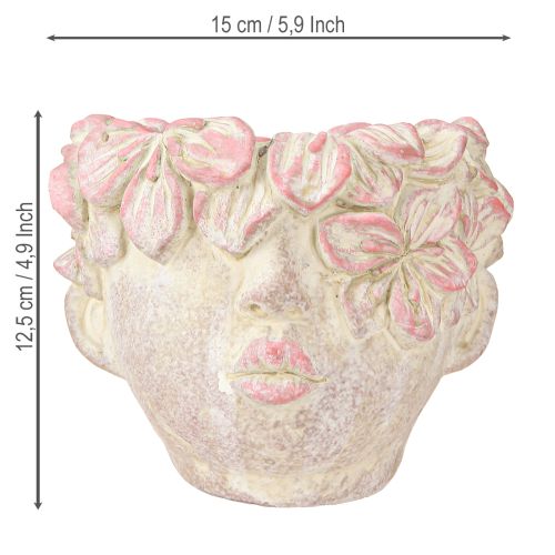 Article Pot de fleurs tête de plante à suspendre aspect béton rose H13cm