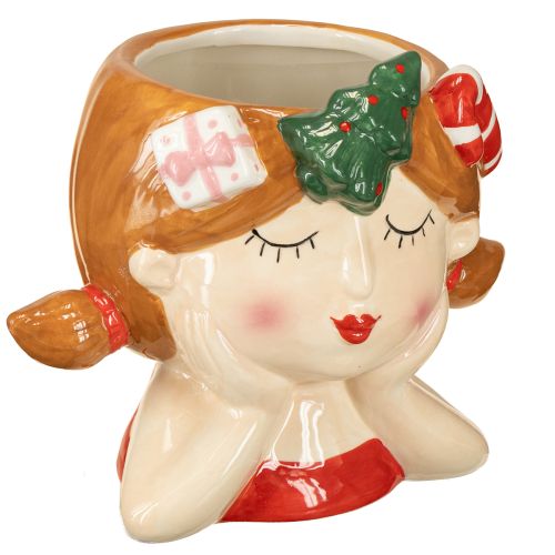 Tête de plante en céramique fille décorative jardinière Noël H17cm
