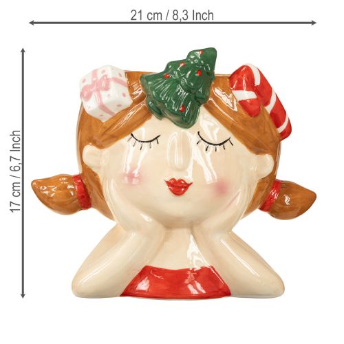 Floristik24 Tête de plante en céramique fille jardinière décorative Noël H17cm