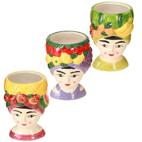 Article Tête de fille aux fruits Bac à fleurs Vase Céramique 13,5cm 3pcs