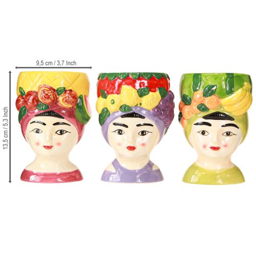 Article Tête de fille aux fruits Bac à fleurs Vase Céramique 13,5cm 3pcs