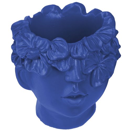 Article Tête de plante en polyrésine, buste, jardinière, bleu, 13,5 x 13 x 14 cm