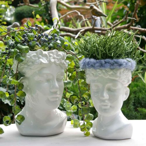 Floristik24 Tête de plante buste femme vase en céramique blanche pot de fleur H22.5cm