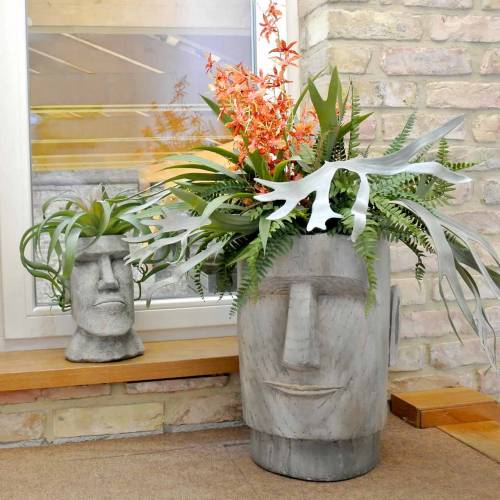 Article Tête de plante buste Moai gris H28cm
