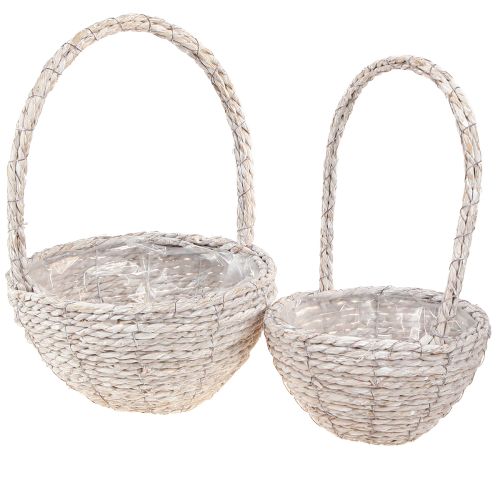 Article Panier à plantes avec anse en paille en blanc naturel Ø23/28 Lot de 2