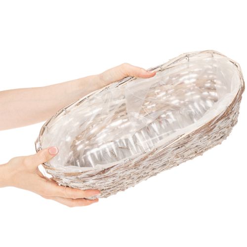 Jardinière en panier avec insert en aluminium, ovale, blanche, 37 cm | Floristik24.be