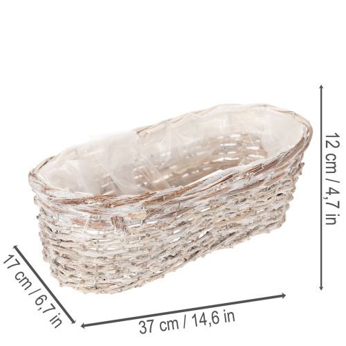 Jardinière en panier avec insert en aluminium, ovale, blanche, 37 cm | Floristik24.be