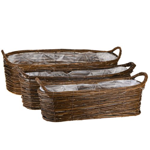 Panier à plantes avec poignées, ovale marron 57/50/42 cm, lot de 3