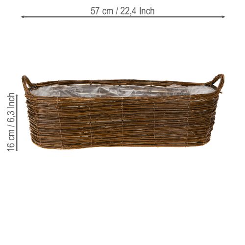 Article Panier à plantes avec poignées, ovale marron 57/50/42 cm, lot de 3