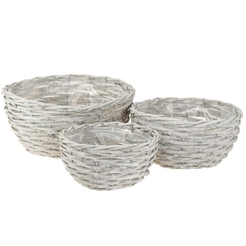 Panier à plantes rond en osier blanc-gris Ø30/25/20cm lot de 3