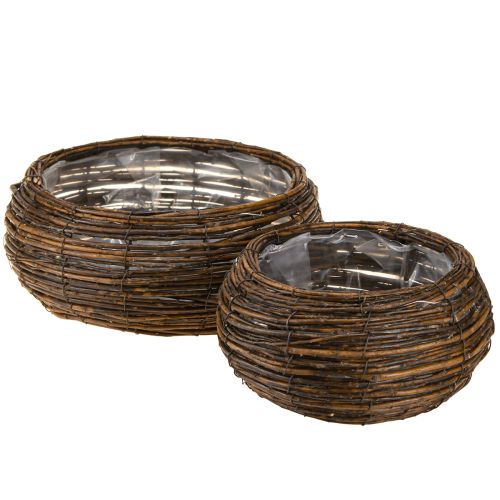 Panier à plantes rond avec panier en osier marron Ø32/23cm lot de 2