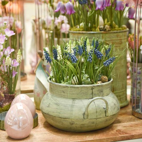 Floristik24 Jardinière avec poignées métal vert lavé Ø28/40cm lot de 2