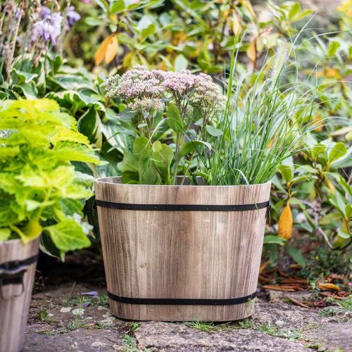 Floristik24 Jardinière ovale en bois avec poignées style country 40 × 25 × 30cm