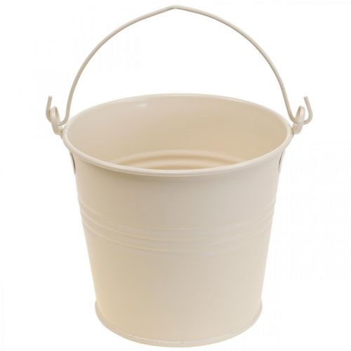 Cache-pot vintage décoratif métal seau crème Ø16cm H24cm