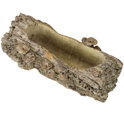 Jardinière en pierre reconstituée tronc d&#39;arbre avec champignons 36×18×12,5cm