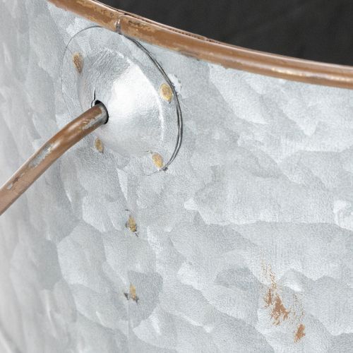 Article Pot de fleurs avec anse, pot en métal, jardinière, argenté, marron, H 22/20 cm L 42/40 cm, lot de 2