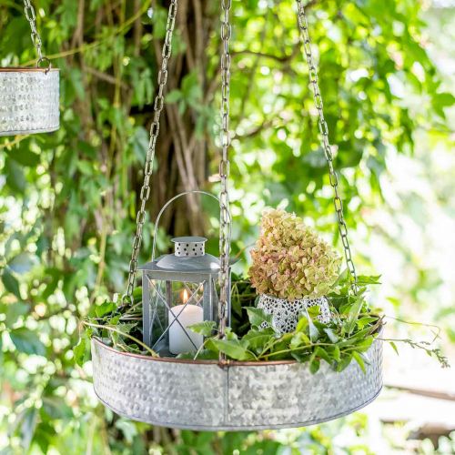 Floristik24 Coupe à plante à suspendre, récipient en métal avec chaîne argenté, cuivré Ø30/40m H9/9.5cm L98/112cm