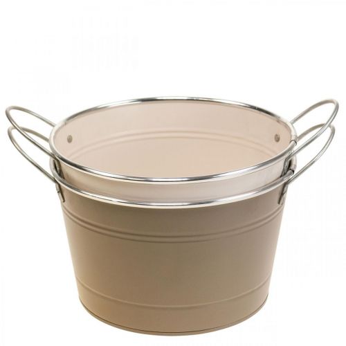 Article Jardinière en métal bol décoratif poignée marron/rose Ø20,5cm 2pcs