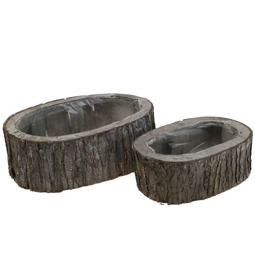 Jardinière cache-pot bois écorce L23/29.5cm lot de 2