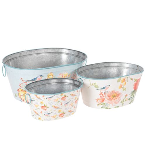 Pots de fleurs, printemps, jardinières pour fleurs/oiseaux, récipient ovale en métal L39/31/24,5 cm, lot de 3 acheter | Floristik24.be