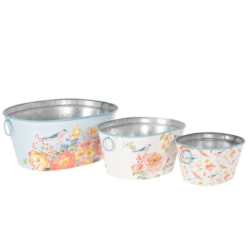 Pots de fleurs, printemps, jardinières pour fleurs/oiseaux, récipient ovale en métal L39/31/24,5 cm, lot de 3 | Floristik24.be