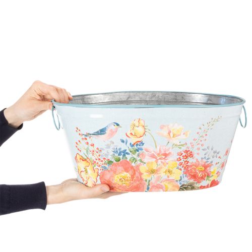 Pots de fleurs, printemps, jardinières pour fleurs/oiseaux, récipient ovale en métal L39/31/24,5 cm, lot de 3 | Floristik24.be