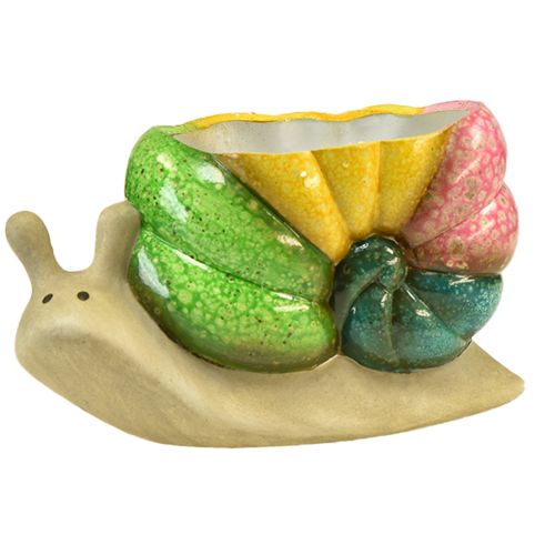 Cache-pot décoratif escargot en céramique coloré 19cmx8,5cmx11cm