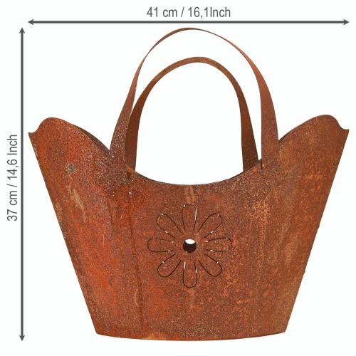 Article Sac à plantes en métal décoratif rouille avec poignées H37cm