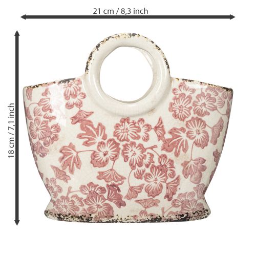 Article Pot décoratif avec anse, motif floral, 21 cm