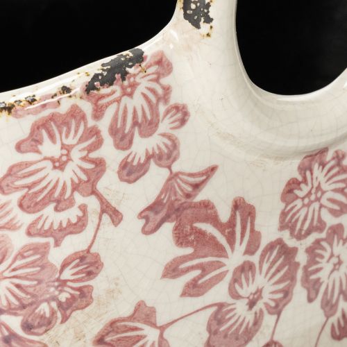 Article Pot décoratif avec anse, motif floral, 21 cm
