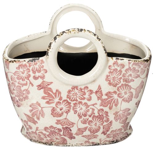 Article Pot décoratif avec anse, motif floral, 21 cm