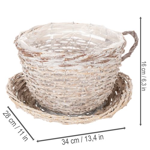 Tasse en panier avec soucoupe décorative, grande décoration de table 34 cm | Floristik24.be