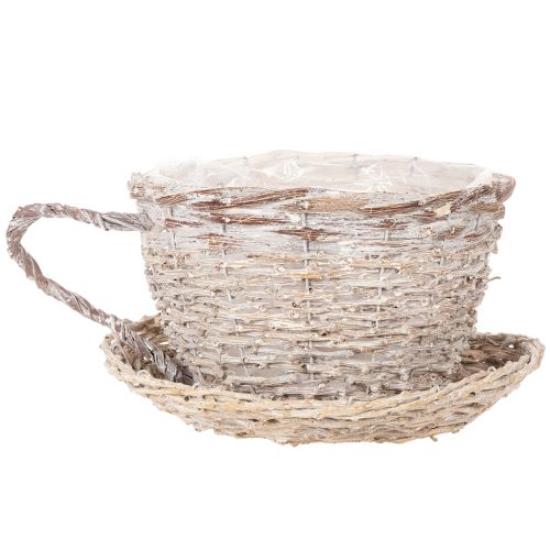 Tasse en panier avec soucoupe décorative, grande décoration de table 34 cm | Floristik24.be