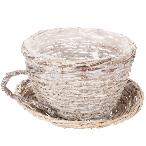 Tasse en panier avec soucoupe décorative, grande décoration de table 34 cm | Floristik24.be