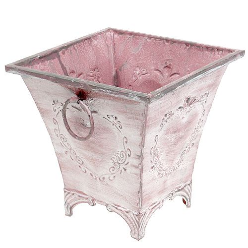 Floristik24 Cache-pot en tôle carré rose 16,7cm x 16,7cm H16,5cm