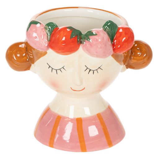 Floristik24 Visage de fillette dans un pot de fleurs avec des fraisiers endormis, décoration pour salon, printemps, 13 cm