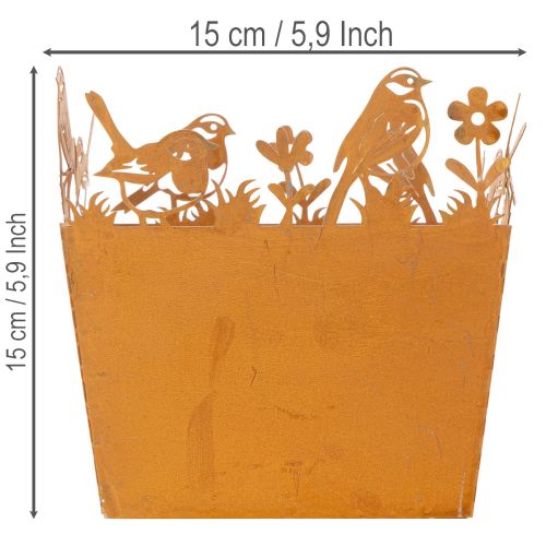 Pot de fleurs en métal avec oiseaux, jardinière, printemps, finition rouille, hauteur 15,5 cm | Floristik24.be