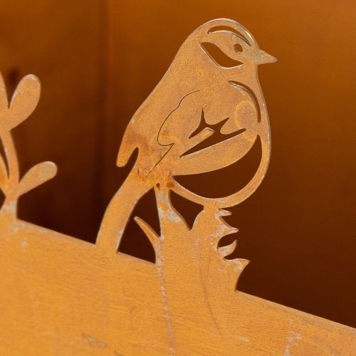 Pot de fleurs en métal avec oiseaux, jardinière, printemps, finition rouille, hauteur 15,5 cm | Floristik24.be