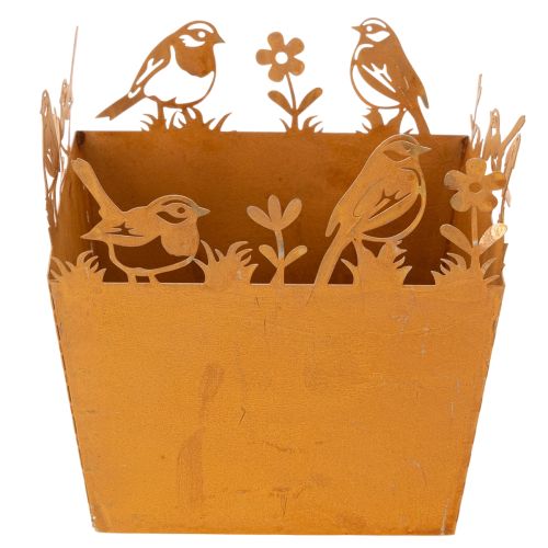 Pot de fleurs en métal avec oiseaux, jardinière, printemps, finition rouille, hauteur 15,5 cm | Floristik24.be