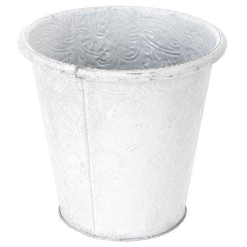 Article Pot de fleurs orné, cache-pot, récipient en métal, blanc, Ø 15,5 cm, H 14,5 cm
