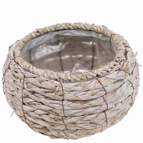 Article Panier à plantes cache-pot rond blanc lavé Ø22cm H13cm