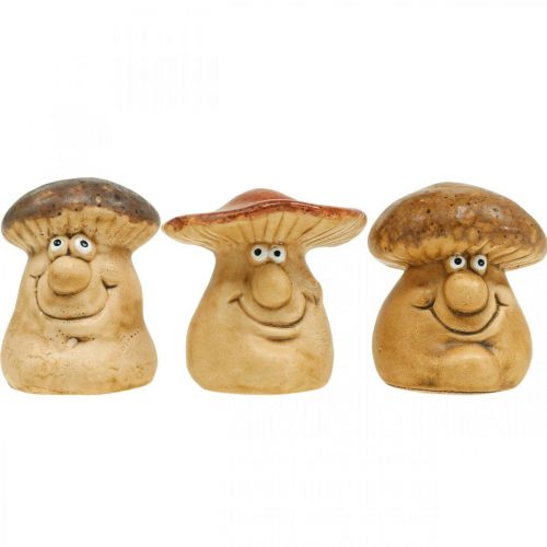 Floristik24 Champignon décoratif en céramique avec visage marron H8cm 3pcs