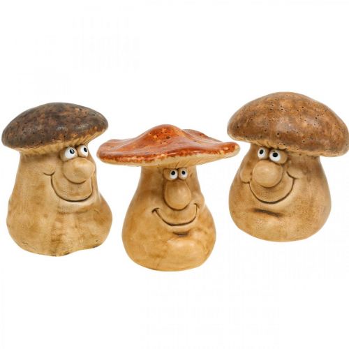 Floristik24 Champignon décoratif en céramique avec figure marron H12cm 3pcs