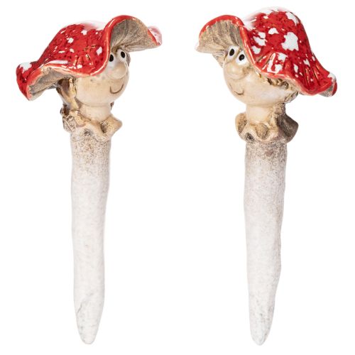 Figurine décorative en forme de bouchon de champignon, fille et garçon, amanite tue-mouches avec visage, 13 cm, lot de 2