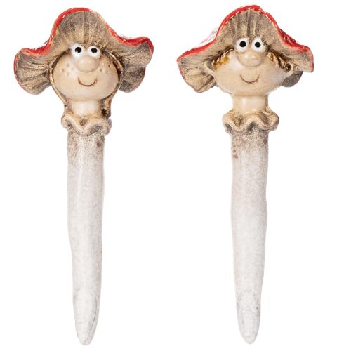 Figurine décorative en forme de bouchon de champignon, fille et garçon, amanite tue-mouches avec visage, 13 cm, lot de 2 | Floristik24.be