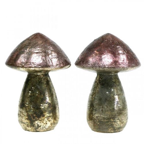 Floristik24 Champignons décoratifs décoration automne rose verre Ø9cm H13,5cm 2pcs