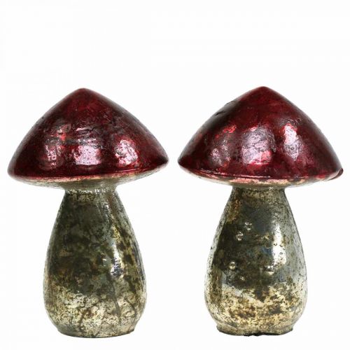 Déco champignons métal rouge vintage décoration automne Ø9cm H13.5cm 2pcs